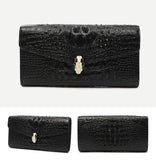 Luxury Cowhide Leather Crocodile-Embossed Clutch, Elegant Genuine Leather Evening Bag for Women