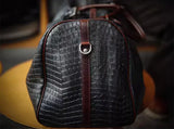Luxury Men’s Italian Full Grain Leather Duffle Bag, Handmade Premium Crocodile Pattern Weekender Bag for Travel & Business
