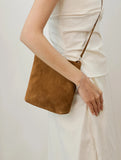 Luxury Small Suede Bucket Bag | Soft Sheepskin Suede Crossbody Purse