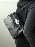Luxury Black Leather Tote Bag, Handmade Togo and Lambskin Leather Shoulder Bag and Crossbody Square Bag