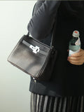Luxury Black Leather Tote Bag, Handmade Togo and Lambskin Leather Shoulder Bag and Crossbody Square Bag
