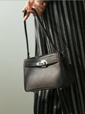Luxury Black Leather Tote Bag, Handmade Togo and Lambskin Leather Shoulder Bag and Crossbody Square Bag