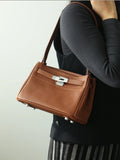 Luxury Black Leather Tote Bag, Handmade Togo and Lambskin Leather Shoulder Bag and Crossbody Square Bag