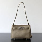 Luxury Black Leather Tote Bag, Handmade Togo and Lambskin Leather Shoulder Bag and Crossbody Square Bag