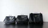 Luxury Black Leather Tote Bag, Handmade Togo and Lambskin Leather Shoulder Bag and Crossbody Square Bag