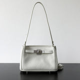 Luxury Black Leather Tote Bag, Handmade Togo and Lambskin Leather Shoulder Bag and Crossbody Square Bag