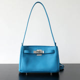 Luxury Black Leather Tote Bag, Handmade Togo and Lambskin Leather Shoulder Bag and Crossbody Square Bag