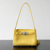 Luxury Black Leather Tote Bag, Handmade Togo and Lambskin Leather Shoulder Bag and Crossbody Square Bag