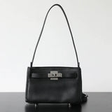 Luxury Black Leather Tote Bag, Handmade Togo and Lambskin Leather Shoulder Bag and Crossbody Square Bag