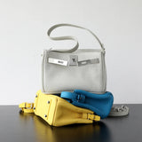 Luxury Black Leather Tote Bag, Handmade Togo and Lambskin Leather Shoulder Bag and Crossbody Square Bag
