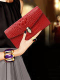 Luxury Cowhide Leather Crocodile-Embossed Clutch, Elegant Genuine Leather Evening Bag for Women