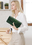 Luxury Cowhide Leather Crocodile-Embossed Clutch, Elegant Genuine Leather Evening Bag for Women