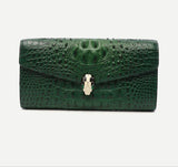 Luxury Cowhide Leather Crocodile-Embossed Clutch, Elegant Genuine Leather Evening Bag for Women