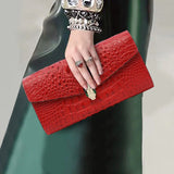 Luxury Cowhide Leather Crocodile-Embossed Clutch, Elegant Genuine Leather Evening Bag for Women