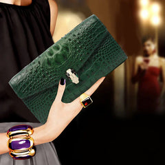 Luxury Cowhide Leather Crocodile-Embossed Clutch, Elegant Genuine Leather Evening Bag for Women Luxury Cowhide Leather Crocodile-Embossed Clutch, Elegant Genuine Leather Evening Bag for Women