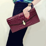 Luxury Cowhide Leather Crocodile-Embossed Clutch, Elegant Genuine Leather Evening Bag for Women