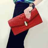 Luxury Cowhide Leather Crocodile-Embossed Clutch, Elegant Genuine Leather Evening Bag for Women