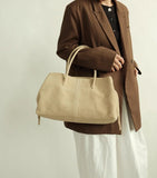 Luxury Cowhide Leather Tote Bag | Handcrafted Large Shoulder Work Satchel