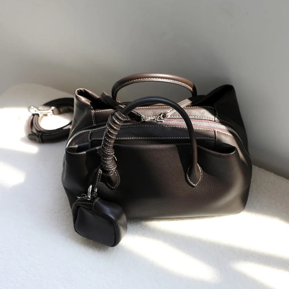 Luxury Cowhide Leather Tote Bag for Women — Handcrafted Large Shoulder Work Satchel with Laptop Compartment | Office, Travel & Everyday Carry