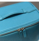 Luxury Full Grain Leather Cosmetic Purse with Mirror | Makeup Organizer & Travel Cosmetic Bag with Handle | Leather Toiletry Bag for Women & Men