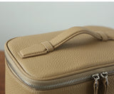 Luxury Full Grain Leather Cosmetic Purse with Mirror | Makeup Organizer & Travel Cosmetic Bag with Handle | Leather Toiletry Bag for Women & Men