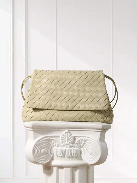Luxury Handwoven Lambskin Crossbody Bag, Soft Leather Hobo Bag, Designer Craftsmanship Woven Flap Tote for Women