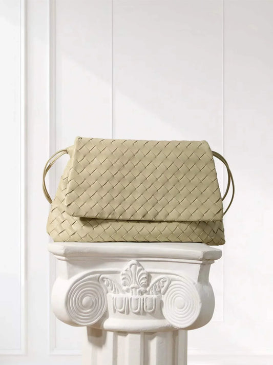 Luxury Handwoven Lambskin Crossbody Bag, Soft Leather Hobo Bag, Designer Craftsmanship Woven Flap Tote for Women
