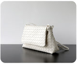 Luxury Handwoven Lambskin Crossbody Bag, Soft Leather Hobo Bag, Designer Craftsmanship Woven Flap Tote for Women