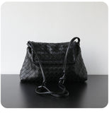 Luxury Handwoven Lambskin Crossbody Bag, Soft Leather Hobo Bag, Designer Craftsmanship Woven Flap Tote for Women