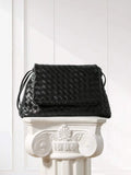 Luxury Handwoven Lambskin Crossbody Bag, Soft Leather Hobo Bag, Designer Craftsmanship Woven Flap Tote for Women