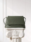 Luxury Handwoven Lambskin Crossbody Bag, Soft Leather Hobo Bag, Designer Craftsmanship Woven Flap Tote for Women