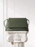 Luxury Handwoven Lambskin Crossbody Bag, Soft Leather Hobo Bag, Designer Craftsmanship Woven Flap Tote for Women