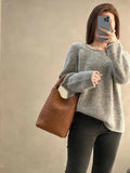 Luxury Handwoven Lambskin Leather Shoulder Bucket Bag | Double-Knotted Handcrafted Crossbody Bag