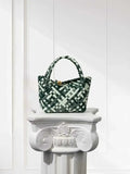 Luxury Handwoven Lambskin Leather Shoulder Bucket Bag with Sculptural Gold Sphere Closure and Double Handle Design – Spacious & Versatile Carryall