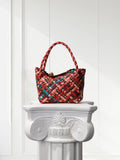 Luxury Handwoven Lambskin Leather Shoulder Bucket Bag with Sculptural Gold Sphere Closure and Double Handle Design – Spacious & Versatile Carryall