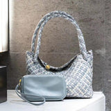 Luxury Handwoven Lambskin Leather Shoulder Bucket Bag with Sculptural Gold Sphere Closure and Double Handle Design – Spacious & Versatile Carryall