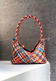 Luxury Handwoven Lambskin Leather Shoulder Bucket Bag with Sculptural Gold Sphere Closure and Double Handle Design – Spacious & Versatile Carryall