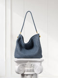 Luxury Lambskin Woven Leather Hobo Bag | Handcrafted Lightweight Soft Braided Shoulder Purse with Gold Hardware