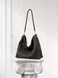 Luxury Lambskin Woven Leather Hobo Bag | Handcrafted Lightweight Soft Braided Shoulder Purse with Gold Hardware