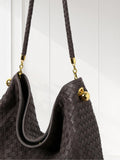 Luxury Lambskin Woven Leather Hobo Bag | Handcrafted Lightweight Soft Braided Shoulder Purse with Gold Hardware