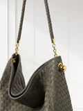 Luxury Lambskin Woven Leather Hobo Bag | Handcrafted Lightweight Soft Braided Shoulder Purse with Gold Hardware