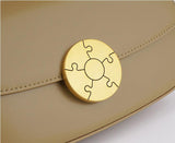 Luxury Leather Crossbody Box Bag with Elegant Circular Emblem, Fashion Leather Shoulder Bag