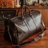 Luxury Men’s Italian Full Grain Leather Duffle Bag, Handmade Premium Crocodile Pattern Weekender Bag for Travel & Business