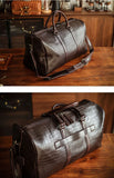 Luxury Men’s Italian Full Grain Leather Duffle Bag, Handmade Premium Crocodile Pattern Weekender Bag for Travel & Business