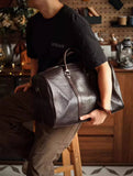 Luxury Men’s Italian Full Grain Leather Duffle Bag, Handmade Premium Crocodile Pattern Weekender Bag for Travel & Business