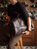 Luxury Men’s Italian Full Grain Leather Duffle Bag, Handmade Premium Crocodile Pattern Weekender Bag for Travel & Business