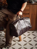 Luxury Men’s Italian Full Grain Leather Duffle Bag, Handmade Premium Crocodile Pattern Weekender Bag for Travel & Business