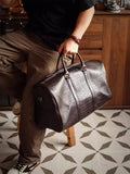 Luxury Men’s Italian Full Grain Leather Duffle Bag, Handmade Premium Crocodile Pattern Weekender Bag for Travel & Business