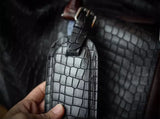 Luxury Men’s Italian Full Grain Leather Duffle Bag, Handmade Premium Crocodile Pattern Weekender Bag for Travel & Business