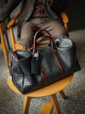 Luxury Men’s Italian Full Grain Leather Duffle Bag, Handmade Premium Crocodile Pattern Weekender Bag for Travel & Business